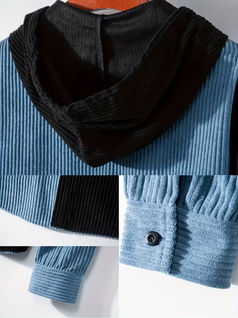 Milano Italia Corduroy Panel Puffer Jacket – Thick Winter Warm Coat with Hood