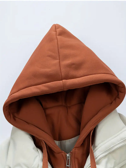 Hooded Winter Puffer Jacket – Thick Warm Insulated Coat with Layered Hoodie Design