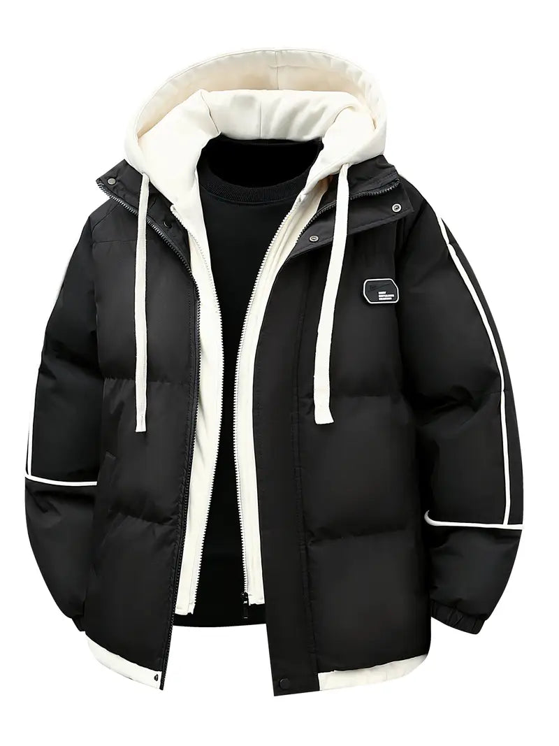 Pink & Cream Layered Hood Winter Puffer Jacket – Thick Warm Insulated Streetwear Coat
