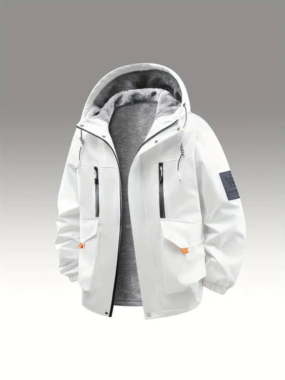 Black Fleece-Lined Winter Jacket – Waterproof Windproof Thermal Hooded Outdoor Coat