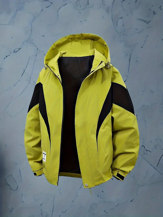 Yellow & Black Sport Windbreaker Jacket – Waterproof Lightweight Hooded Outdoor Coat