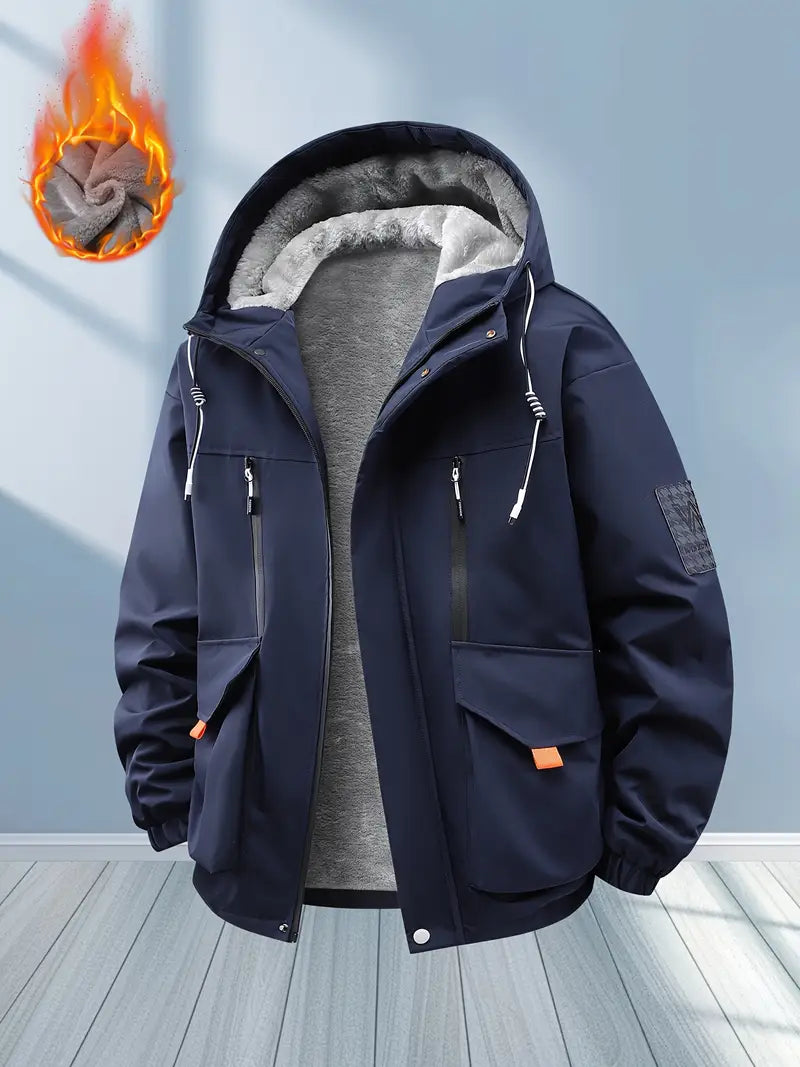 Heavy Fleece-Lined Winter Jacket – Waterproof Windproof Thermal Hooded Outdoor