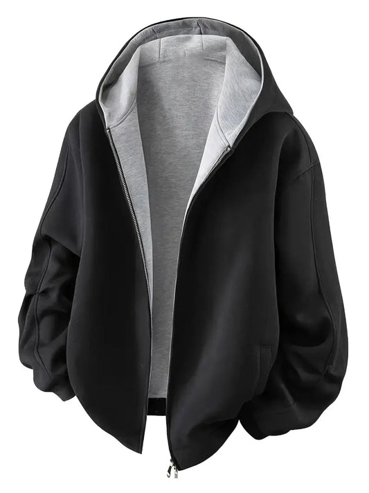 Heavyweight Fleece-Lined Zip-Up Hoodie – Thick Winter Warm Hooded Jacket
