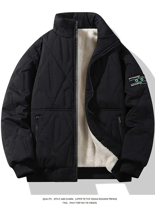 Quilted Fleece-Lined Winter Jacket – Thick Warm Sherpa Interior Thermal Bomber Coat