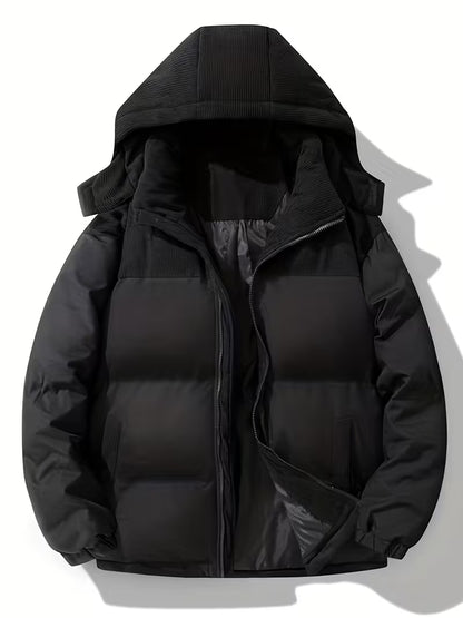 Milano Italia Corduroy Panel Puffer Jacket – Thick Winter Warm Coat with Hood