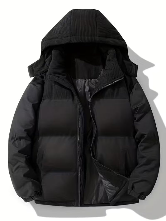 Milano Italia Corduroy Panel Puffer Jacket – Thick Winter Warm Coat with Hood