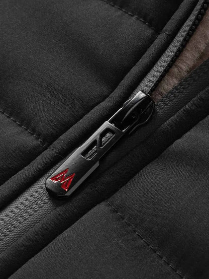 Black Fleece-Lined Winter Jacket – Waterproof Windproof Puffer Coat with Detachable Hood