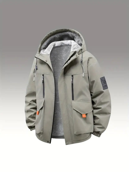 Black Fleece-Lined Winter Jacket – Waterproof Windproof Thermal Hooded Outdoor Coat