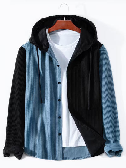 Milano Italia Corduroy Panel Puffer Jacket – Thick Winter Warm Coat with Hood