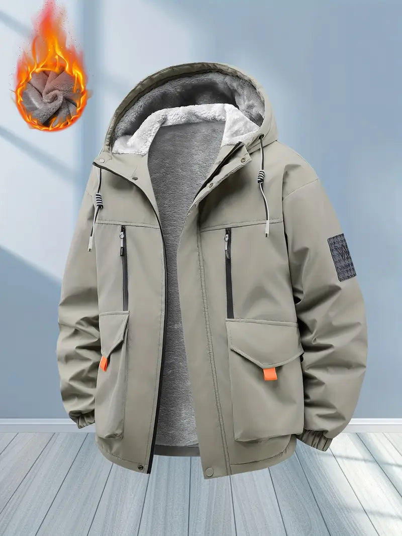 Heavy Fleece-Lined Winter Jacket – Waterproof Windproof Thermal Hooded Outdoor