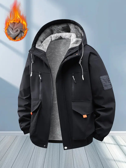 Heavy Fleece-Lined Winter Jacket – Waterproof Windproof Thermal Hooded Outdoor