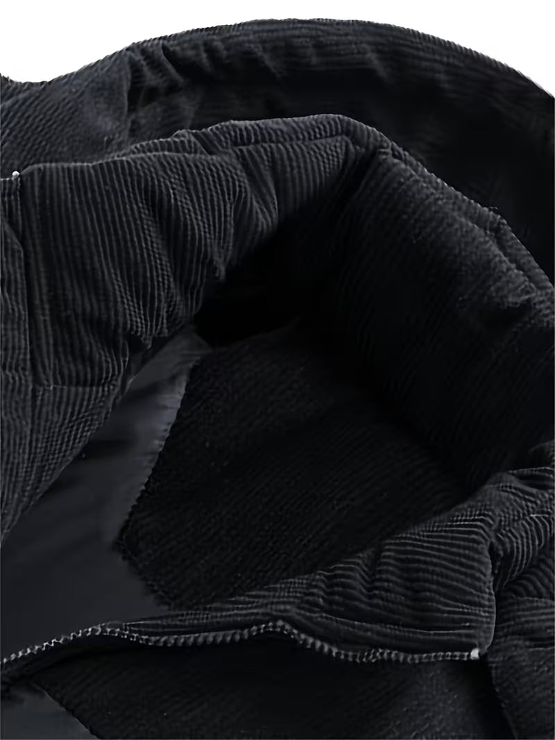 Milano Italia Corduroy Panel Puffer Jacket – Thick Winter Warm Coat with Hood