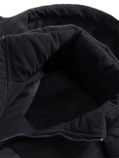 Milano Italia Corduroy Panel Puffer Jacket – Thick Winter Warm Coat with Hood