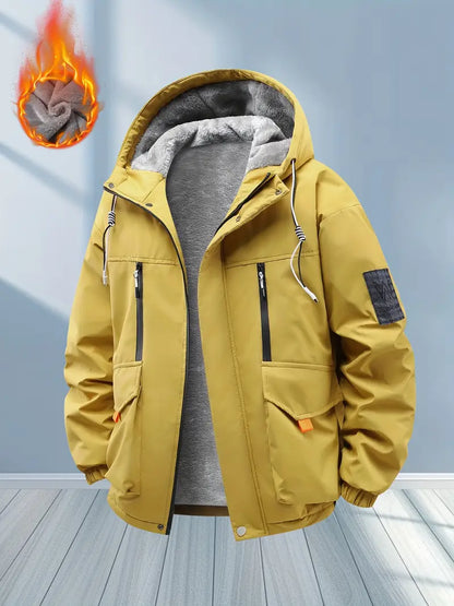 Heavy Fleece-Lined Winter Jacket – Waterproof Windproof Thermal Hooded Outdoor