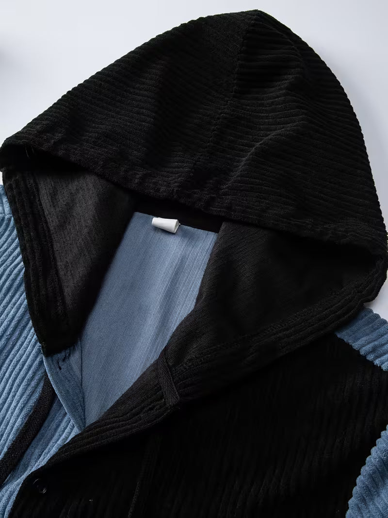 Milano Italia Corduroy Panel Puffer Jacket – Thick Winter Warm Coat with Hood