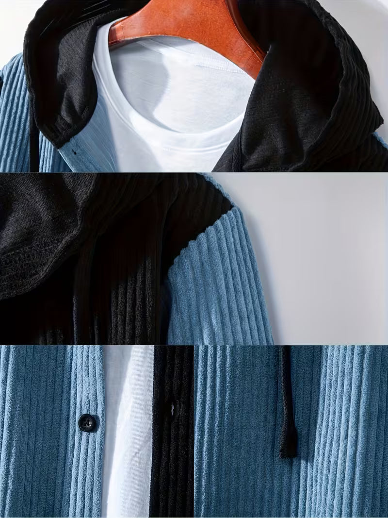 Milano Italia Corduroy Panel Puffer Jacket – Thick Winter Warm Coat with Hood