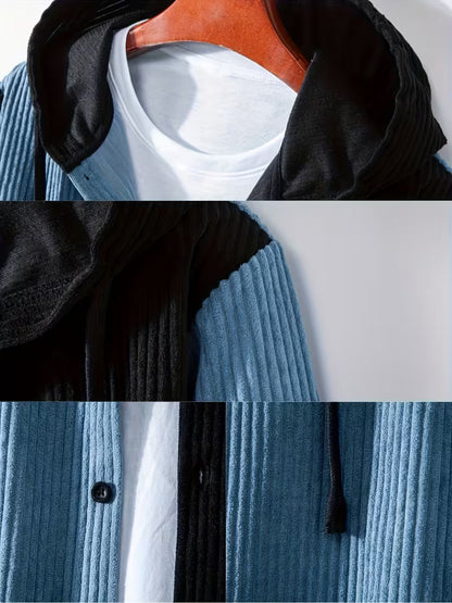 Milano Italia Corduroy Panel Puffer Jacket – Thick Winter Warm Coat with Hood