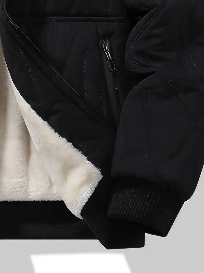 Quilted Fleece-Lined Winter Jacket – Thick Warm Sherpa Interior Thermal Bomber Coat