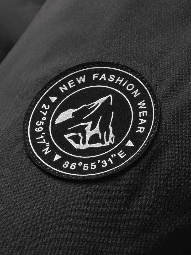 Black Fleece-Lined Winter Jacket – Waterproof Windproof Puffer Coat with Detachable Hood