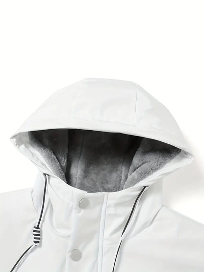 Black Fleece-Lined Winter Jacket – Waterproof Windproof Thermal Hooded Outdoor Coat