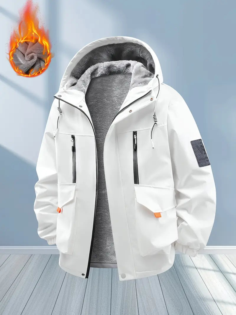 Heavy Fleece-Lined Winter Jacket – Waterproof Windproof Thermal Hooded Outdoor