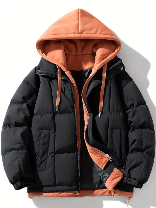 Hooded Winter Puffer Jacket – Thick Warm Insulated Coat with Layered Hoodie Design