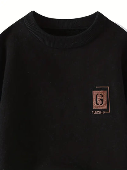 Winter Warm Fleece-Lined Sweatshirt – Casual Round Neck Pullover with Printed Patch Design