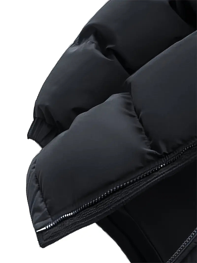 Beige & Brown Corduroy Panel Puffer Jacket – Thick Warm Winter Coat with Hood