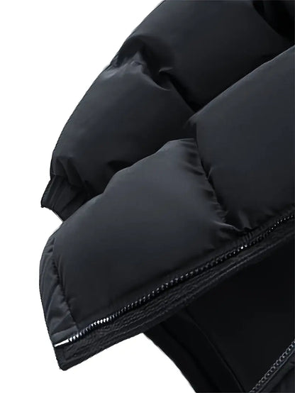 Beige & Brown Corduroy Panel Puffer Jacket – Thick Warm Winter Coat with Hood