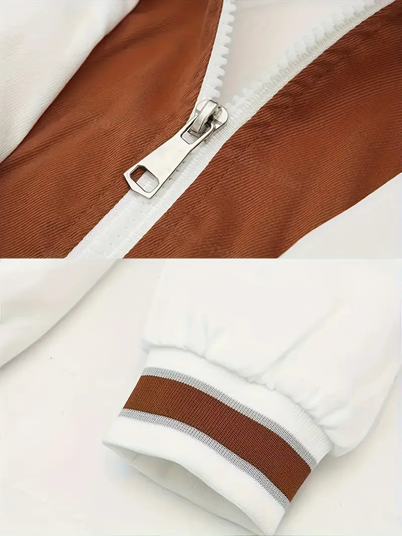 “DREAMS” Hooded Varsity Jacket – Casual Streetwear Letterman Coat with Embroidered Patch Details