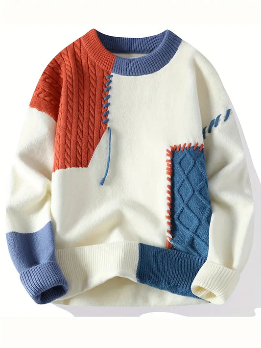 Patchwork Knitted Sweater – Vintage Colorblock Unisex