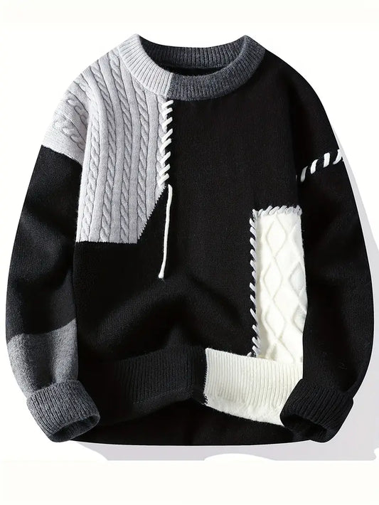 Patchwork Knitted Sweater – Vintage Colorblock Unisex