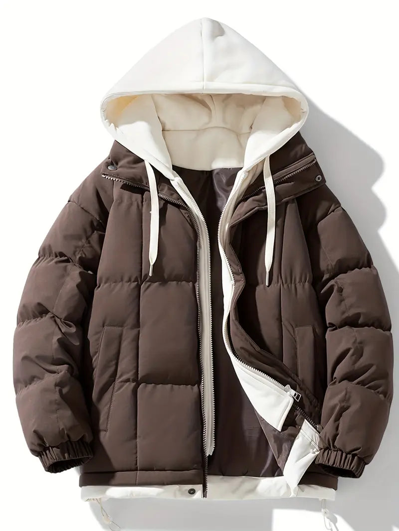 Hooded Winter Puffer Jacket – Thick Warm Insulated Coat with Layered Hoodie Design