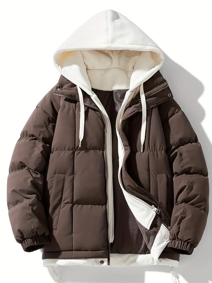 Hooded Winter Puffer Jacket – Thick Warm Insulated Coat with Layered Hoodie Design